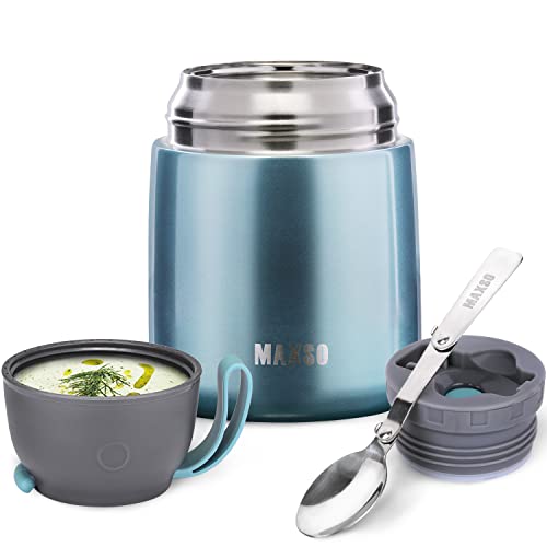 MAXSO Suppen-Thermoskanne für heiße Speisen, 482 ml, Edelstahl, vakuumisoliert, Lunchbehälter, Bento-Box mit Löffel für Kinder und Erwachsene, auslaufsicher, Reisen, glänzendes Blau MAXSO Suppen-Thermoskanne für heiße Speisen, 482 ml, Edelstahl, vakuumisoliert, Lunchbehälter, Bento-Box mit Löffel für Kinder und Erwachsene, auslaufsicher, Reisen, glänzendes Blau von MAXSO