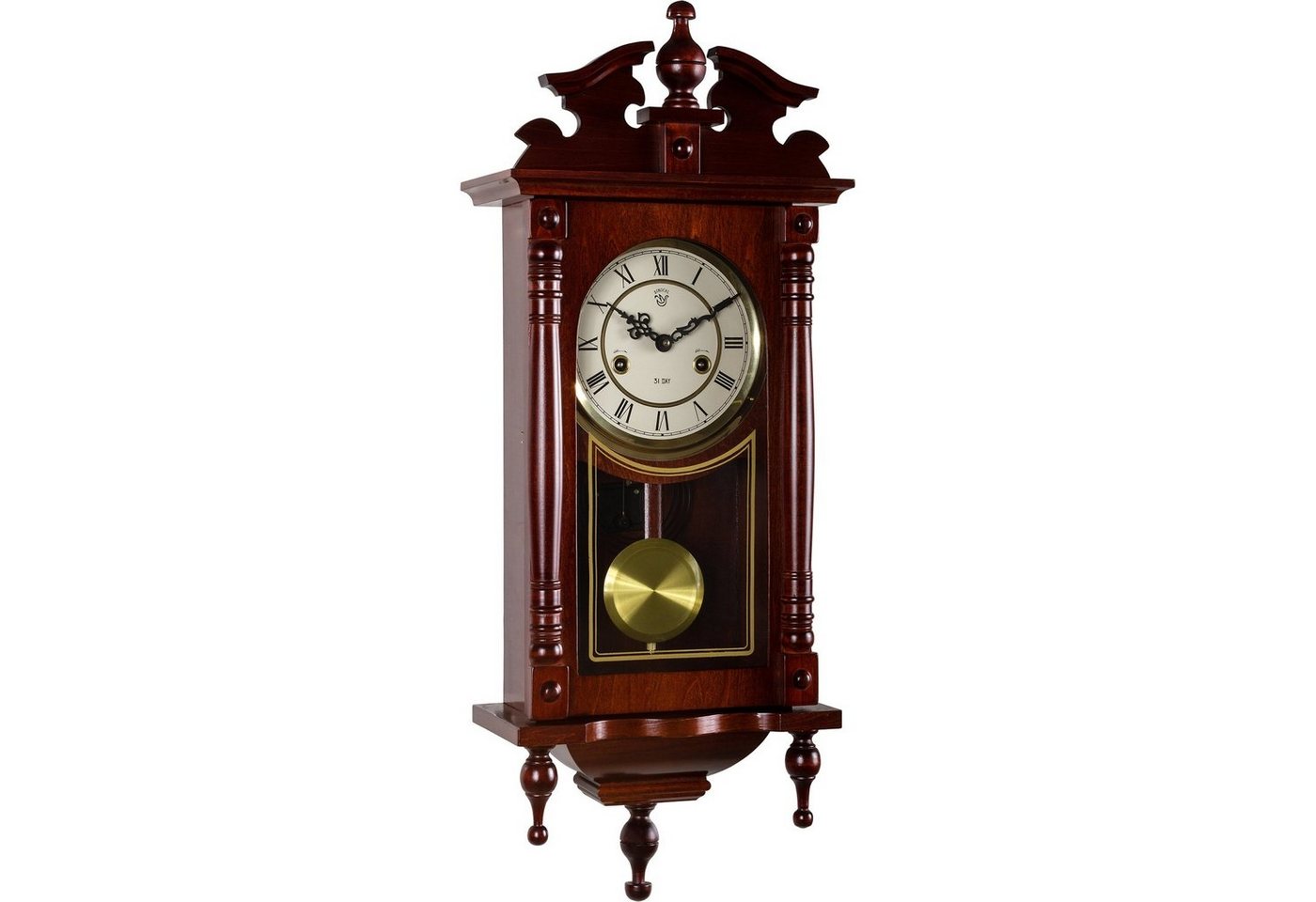 MAXSTORE Pendelwanduhr Mechanische Retro Vintage Uhr Regulator Pendeluhr (Orpheus, Mahagoni, 75 x 29,5 x 15 cm) von MAXSTORE