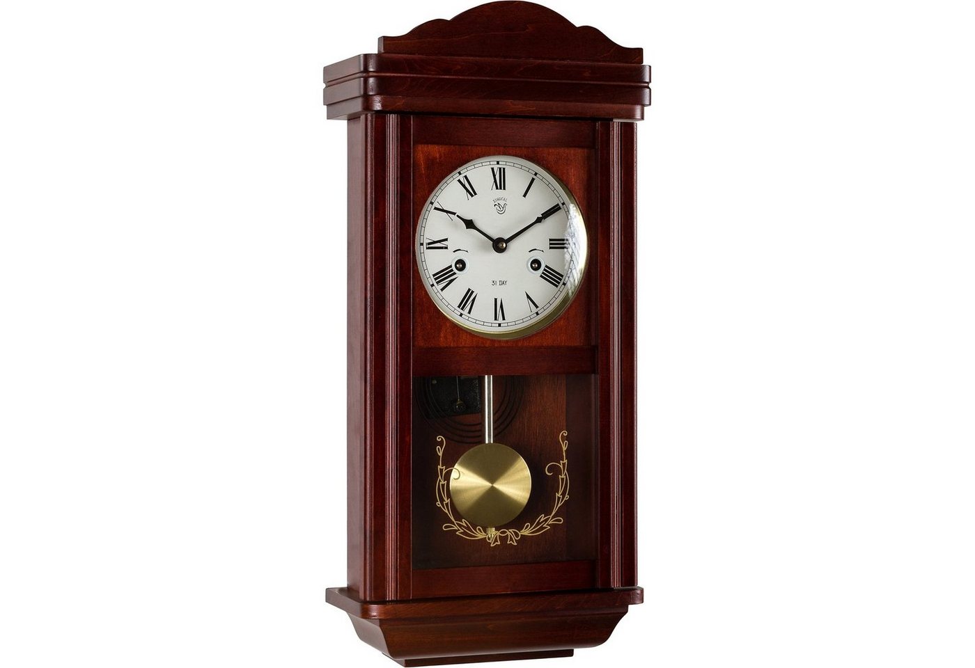 MAXSTORE Pendelwanduhr Mechanische Retro Vintage Uhr Regulator Pendeluhr (Theseus, Mahagoni, 58 x 27,5 x 12,5 cm) von MAXSTORE