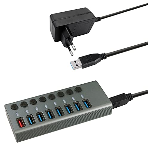 MaxTrack USB 3.0 Hub CH11L - USB 3.0 Hub mit 7 USB Ports, 1 Ladeport für Mobilgeräte, USB Hub mit Netzteil, 5 Gbps, USB Hub Aktiv, 2,4A Ladestation, Einzeln Schaltbar MaxTrack USB 3.0 Hub CH11L - USB 3.0 Hub mit 7 USB Ports, 1 Ladeport für Mobilgeräte, USB Hub mit Netzteil, 5 Gbps, USB Hub Aktiv, 2,4A Ladestation, Einzeln Schaltbar von MAXTRACK