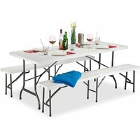 Picknicktisch mit Bänken 180x74 cm - Biertisch - Gartentisch - Klapptisch - Campingtisch - Klappbar - Kunststoff - Weiß - white - Maxxgarden von MAXXGARDEN
