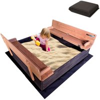 MaxxToys Imprägniert Premium Sandkasten - Sandbox mit Abdeckung Sitzbänken - 100x95 cm - Holz Sandkastenvlies - Kinder-Sandkasten Spielplatz von MAXXGARDEN