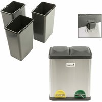 Maxxhome - Mülleimer 30L - Mülleimer Klein 2x 15L - Mülltrennsystem - Stahl - 49 x 41 cm - zilverkleurig von MAXXHOME