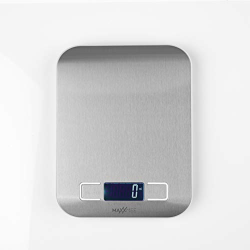 MAXXMEE Digital-Küchenwaage - Grammgenaues Abwiegen von 1 g bis 5 kg | Standby-Modus nach 15 Sekunden | Digitale Küchenwaage im Edelstahl-Design | mit Anti-Fingerprint-Beschichtung [Edelstahl] von MAXXMEE