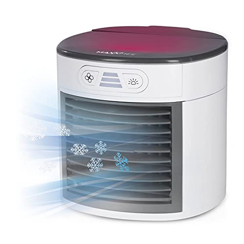 MAXXMEE Luftkühler Kompakt | 3 einstellbare Leistungsstufen | Luftkühler und Luftbefeuchter | UV-Licht, Ventilator mit waschbarem Schwammverdunstungselement | Wassertank (450 ml) [weiß/grau] von MAXXMEE