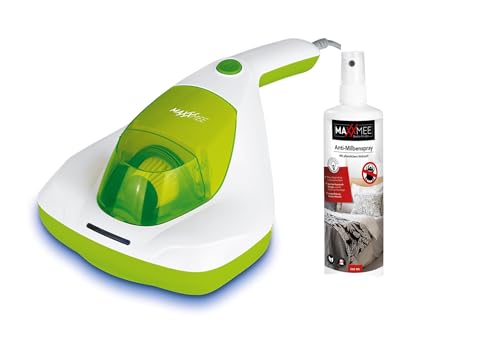 MAXXMEE Milben-Handstaubsauger inkl. Anti-Milben Spray | Antimilben-Sauger mit UV-C Licht, vernichtet 99,9% der Milben | Matratzensauger inkl. HEPA Filter und 250ml Staubbehälter [Limonengrün] von MAXXMEE