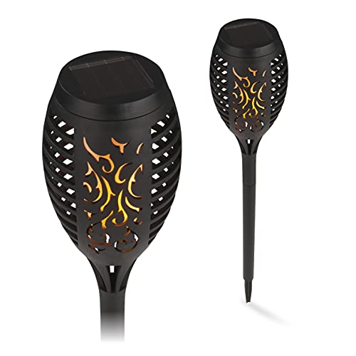 MAXXMEE Solar-Fackel 2er-Set | Für die Terrasse, den Garten oder Balkon | Begrenzung und Beleuchtung von Wegen, Gartenteichen uvm. | LED-Lampe mit Intergriertem Solarpanel [schwarz] von MAXXMEE