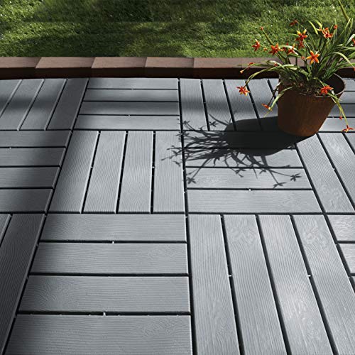 MAXXMEE Terassenplatten mit praktischem Stecksystem Kunststoff in edler Holz-Optik, 12er Set 30x30 cm | Montage ohne Bohren und Schrauben, UV-, frost- und witterungsbeständig | Leicht zu reinigen von MAXXMEE