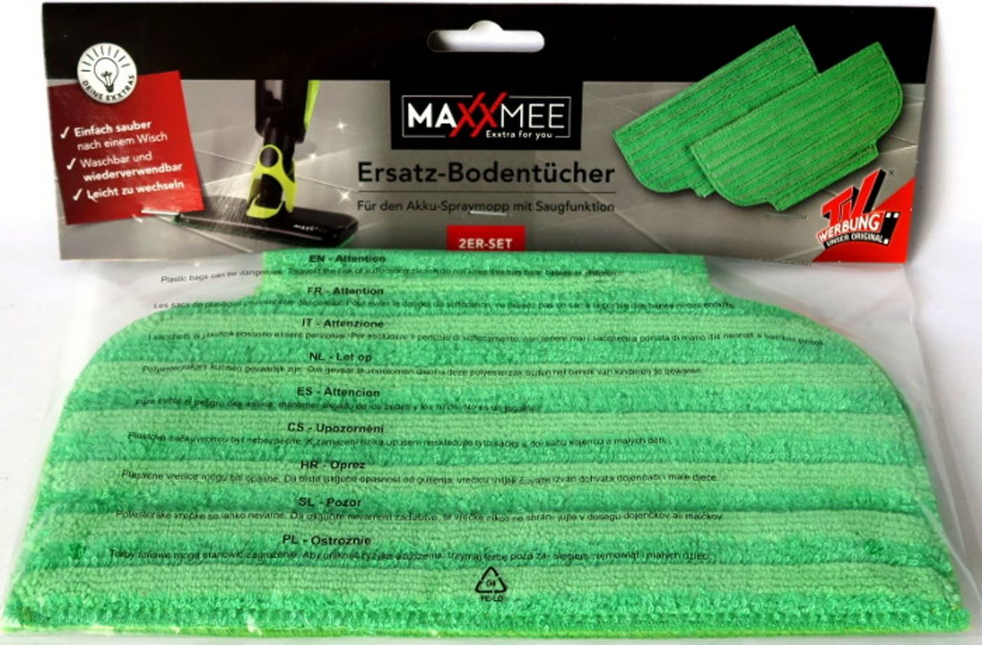 MAXXMEE Wischmopp Bodentuch für Akku-Spraymopp mit Saugfunktion, 2er Set Ersatz-Bodentücher Wischtuch in grün von MAXXMEE