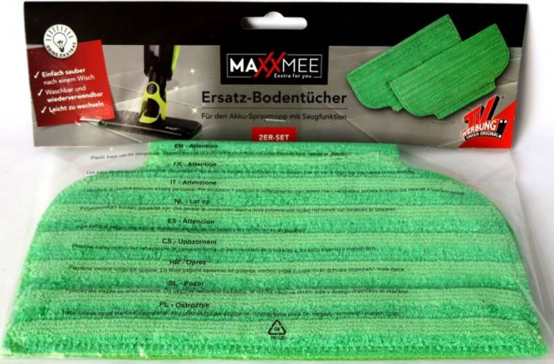 MAXXMEE Wischmopp MAXXMEE Bodentuch für Akku-Spraymopp mit Saugfunktion, 2er Set Ersatz-Bodentücher Wischtuch in grün von MAXXMEE