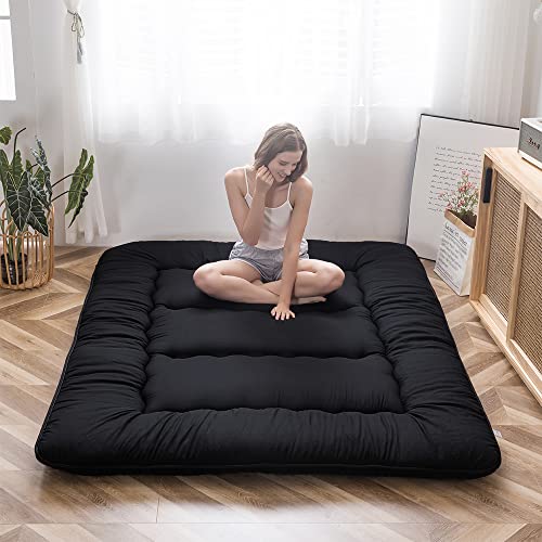 MAXYOYO Klappmatratze Futon Matratze Bodenmatratze Gepolsterte Japanische Tatami Gesteppte Bett, Dicke Faltmatratze Schlafmatte Rollmatratze Bodenliege Gästematratze (Schwarz, 90x190 cm) von MAXYOYO