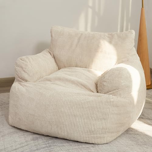MAXYOYO Bean Bag Stuhl Sofa, großer bequemer Stuhl für Schlafzimmer Wohnzimmer, Bohnensack fauler Stuhl mit Taschenarmlehnen für Spiele, Lesen (Beige) von MAXYOYO