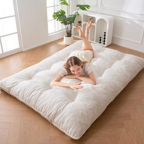 MAXYOYO Futon Matratze, Chenille-Stoff, 15cm Dick Bodenmatratze Verwendbar als Schlafsofa, Geknöpft Handwerk, Klappbare Gästematratze für Wohnzimmer Schlafzimmer von MAXYOYO
