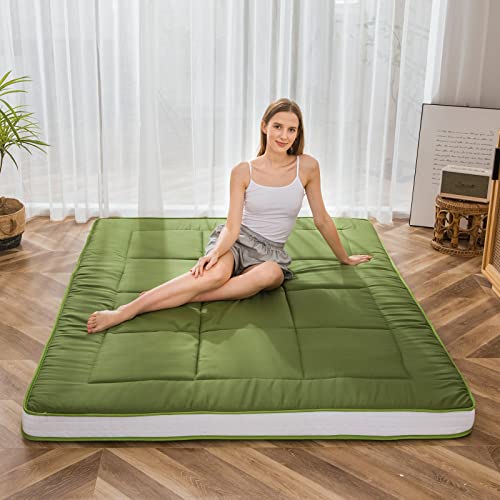 MAXYOYO Futon-Matratze, gepolsterte japanische Bodenmatratze gesteppte Bett-Matratzenauflage, extra dicke faltbare Isomatte, atmungsaktiv, Bodenliege, Gästebett, Camping, Couch (Grün, King) von MAXYOYO