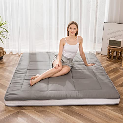 MAXYOYO Futon-Matratze, gepolsterte japanische Bodenmatratze, gesteppte Bett-Matratzenauflage, extra dick, faltbar, atmungsaktiv, Bodenliege, Gästebett für Camping-Couch (Grau, King-Size) von MAXYOYO