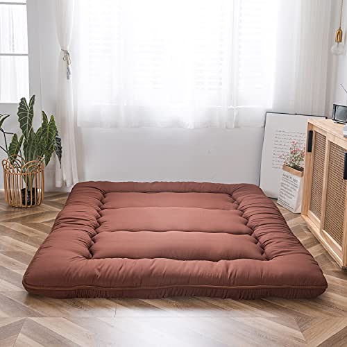 MAXYOYO Klappmatratze Futon Matratze Bodenmatratze Gepolsterte Japanische Tatami Gesteppte Bett, Dicke Faltmatratze Schlafmatte Rollmatratze Bodenliege Gästematratze (Kaffee, 135x190 cm) von MAXYOYO