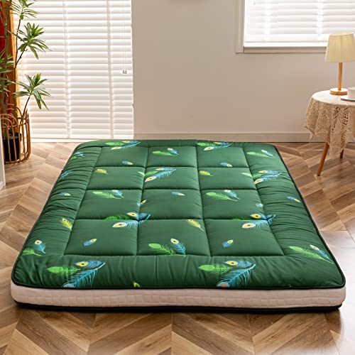 MAXYOYO Futon Matratze, Gepolsterte Japanische Bodenmatratze Gesteppte Bett Matratzenauflage, Extra Dicke Faltbare Isomatte Atmungsaktive Bodenliege Gästebett für Camping Couch (Pfau, 140 x 200 cm) von MAXYOYO