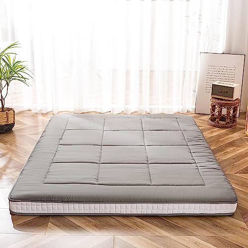 MAXYOYO Futon-Matratze, gepolsterte japanische Bodenmatratze, gesteppte Bett-Matratzenauflage, extra dicke faltbare Isomatte, atmungsaktiv, Bodenliege, Gästebett für Camping, Couch (Grau, Einzelbett) von MAXYOYO