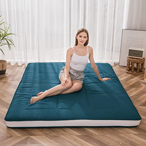 MAXYOYO Futon-Matratze, gepolsterte japanische Bodenmatratze gesteppte Bett-Matratzenauflage, dicke faltbare Isomatte, atmungsaktiv, Bodenliege, Gästebett (Bluestone, King), 150 x 200 cm, (M-A02) von MAXYOYO