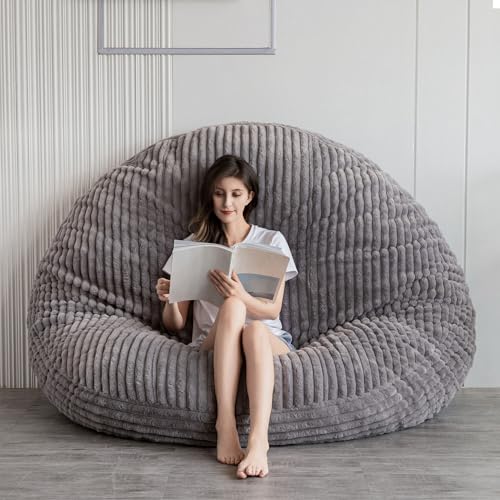 MAXYOYO Riesiges Sitzsack-Bett, quadratischer Sitzsack-Stuhl, großes Sofa mit Kunstfellbezug und Flauschiger Füllung für Erwachsene, Paare, Gäste (Cord-Grau, 180 x 180 cm) von MAXYOYO