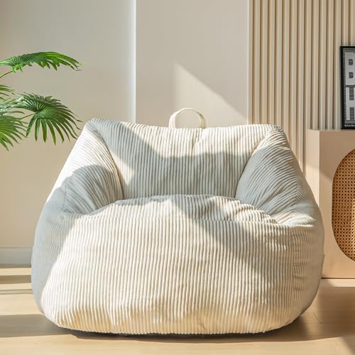 MAXYOYO Kordel-Sitzsack, Riesiger Armsessel-Sitzsack für Erwachsene und Teenager mit Schaumstofffüllung inklusive, Wohnzimmermöbel Großer Corduroy Lazy Puff Chair (Beige) von MAXYOYO