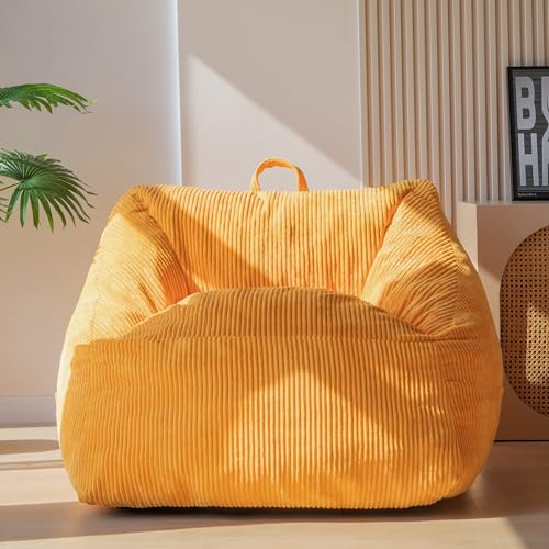 MAXYOYO Kordel-Sitzsack, Riesiger Armsessel-Sitzsack für Erwachsene und Teenager mit Schaumstofffüllung inklusive, Wohnzimmermöbel Großer Corduroy Lazy Puff Chair (Orange) von MAXYOYO