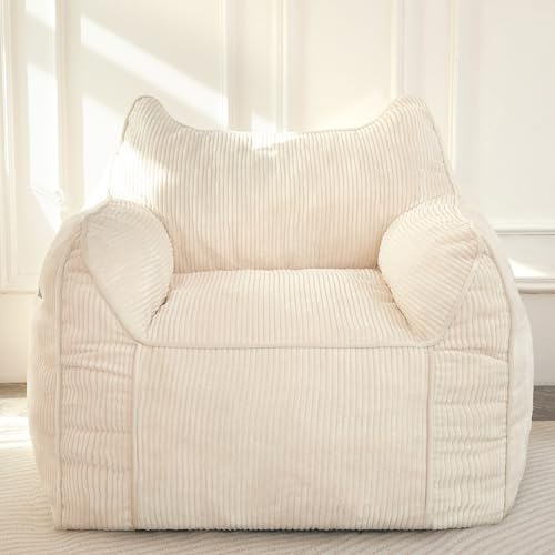 MAXYOYO Riesiger Sitzsack-Sofa für Erwachsene, 105 x 80 cm, Cord, hochdichter Schaumstoff, gefüllter Sitzsack mit Armlehnen für Teenager, großer Lazy Puff Stuhl für Wohnzimmer, Schlafzimmer (Beige) von MAXYOYO