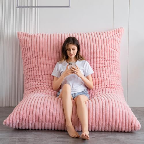 MAXYOYO Riesiges Sitzsack-Bett, quadratischer Sitzsack-Stuhl, großes Sofa mit Kunstfellbezug und Flauschiger Füllung für Erwachsene, Paare, Gäste (Cord-Rosa, 135x190 cm) von MAXYOYO