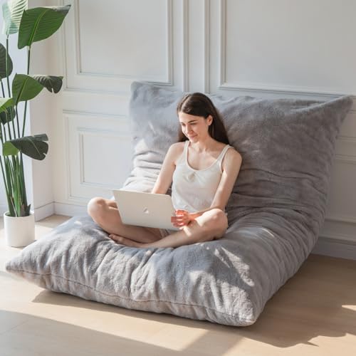 MAXYOYO Riesiges Sitzsack-Bett – quadratischer Sitzsack-Stuhl – großes Sofa mit Plüschbezug und Flauschiger Füllung für Erwachsene Paare Gäste (Grau, 135x190cm) von MAXYOYO