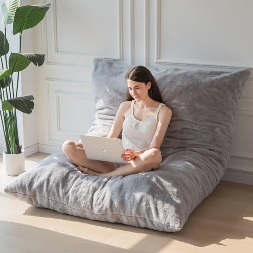 MAXYOYO Riesiges Sitzsack-Bett – quadratischer Sitzsack-Stuhl – großes Sofa mit Plüschbezug und Flauschiger Füllung für Erwachsene Paare Gäste (Grau, 150x200cm) von MAXYOYO