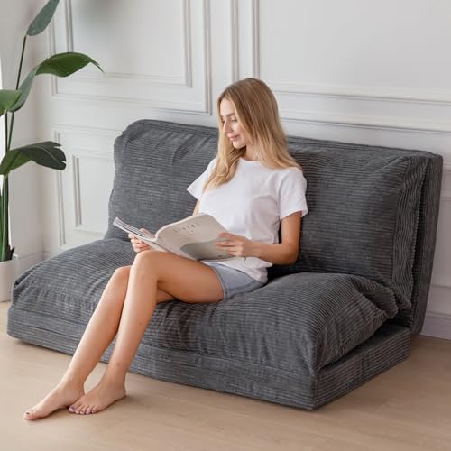 MAXYOYO Sitzsack-Bett, faltbar, Cordsamt, Schlafsofa, Bodenmatratze für Erwachsene, extra dick, 4-Fach gefaltet, Bodencouch für Schlafzimmer, Wohnzimmer, Anthrazitgrau, 100 x 240 cm von MAXYOYO