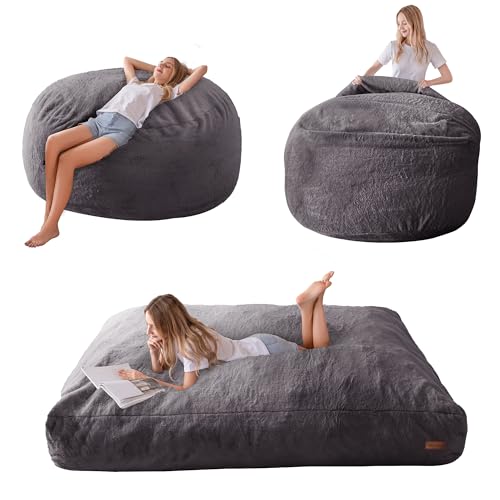 MAXYOYO Sitzsack-Bett – umwandelbar von Sitzsack-Sessel zu Bett – Schaumstoff-Sofa mit zotteligem Bezug und Flauschiger Füllung für Erwachsene, Jugendliche, Gäste (Anthrazit, 135x190 cm) von MAXYOYO