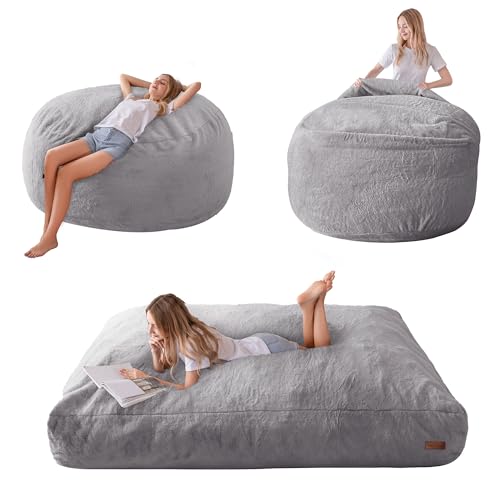 MAXYOYO Sitzsack-Bett – umwandelbar von Sitzsack-Sessel zu Bett – Schaumstoff-Sofa mit zotteligem Bezug und Flauschiger Füllung für Erwachsene, Jugendliche, Gäste (Grau, 135x190 cm) von MAXYOYO