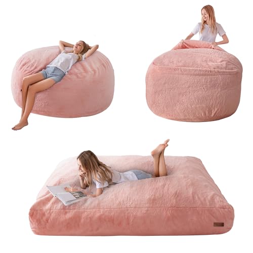 MAXYOYO Sitzsack-Bett – umwandelbar von Sitzsack-Sessel zu Bett – Schaumstoff-Sofa mit zotteligem Bezug und Flauschiger Füllung für Erwachsene, Jugendliche, Gäste (Rosa, 135x190 cm) von MAXYOYO