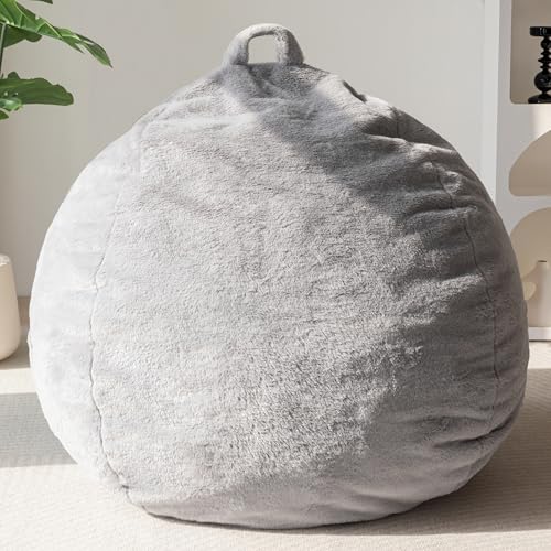 MAXYOYO Sitzsack Comfort Indoor Beanbag mit Füllung 85x85x55cm Weiches & Komfortables Sitzsack Flauschig Sessel für Kinder & Erwachsene, Grau von MAXYOYO