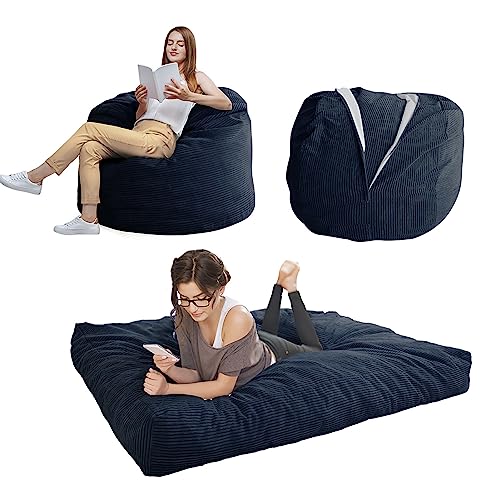 MAXYOYO Sitzsack-Stuhl – umwandelbarer Stuhl, lässt Sich vom Sitzsack zum Bett zusammenklappen – großes Sofa mit weichem Mikrofaserbezug, Perfekter Lounge- oder Gaming-Stuhl, dunkelblau – Königin von MAXYOYO