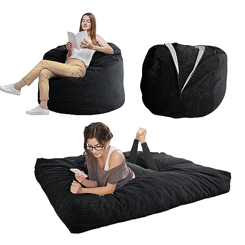 MAXYOYO Sitzsack-Stuhl – umwandelbarer Stuhl, lässt Sich vom Sitzsack zum Bett zusammenklappen – großes Sofa mit weichem Mikrofaserbezug, Perfekter Lounge- oder Gaming-Stuhl, schwarz – Königin von MAXYOYO