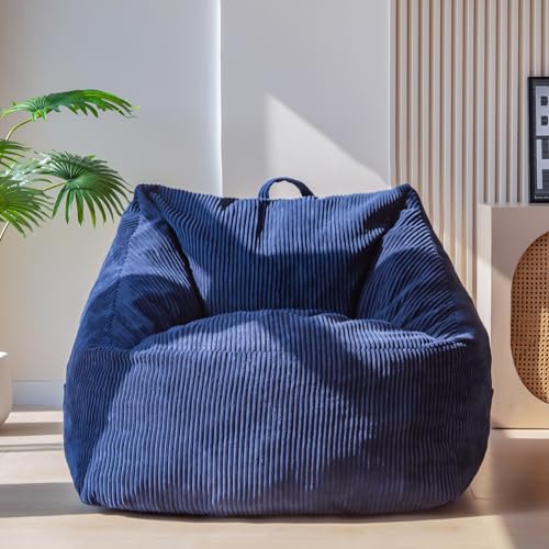 MAXYOYO Sitzsack aus Cord, XL Sitzsack für Erwachsene und Teenager mit Schaumstofffüllung inklusive, Großer Cord Sitzsack fürs Wohnzimmer, Bequemer Lazy Chair (Französisch Blau) von MAXYOYO