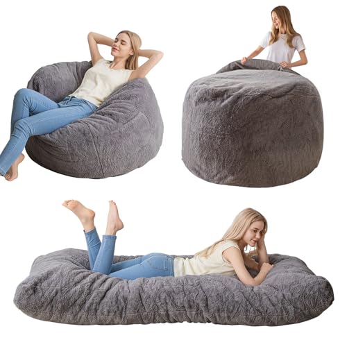 MAXYOYO Sitzsackbett – vom Sitzsack zum Bett umwandelbar – Schaumstoffsofa mit zotteligem Bezug und Flauschiger Füllung inklusive für Erwachsene, Jugendliche, Gäste (Anthrazit, Einzelbett) von MAXYOYO
