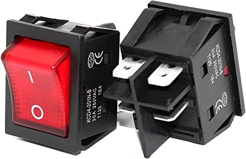 Toggle on-off, Switch, Rocker Switch On Off on 30A/250V 16A/250V Heavy Duty 4-pin t85 Rocker Switch mit Licht 12V 24V 110V 220V 380V (Color : Rosso, Size : 220V) von MAYABI