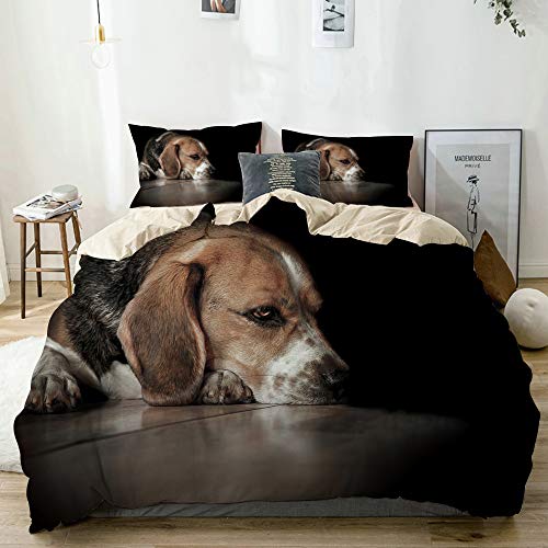 MAYBELOST Bettwäsche-Set,Mikrofaser Beige,Beagle Hund zurückhaltendes Porträt,1 Bettbezug 135x200 + 2 Kopfkissenbezug von MAYBELOST