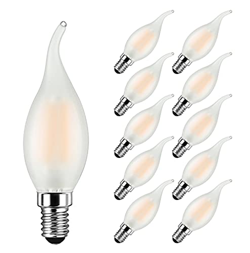 MAYCOLOR E14 Kerzenform LED 6W Ersetzt 60W, 600 lumen, Warmweiß 2700K, E14 Filament Kerze Ideal für Kronleuchter und Kristalllichter, AC 220-240V, Nicht Dimmbar, Glas Matt, 10er Pack von MAYCOLOR