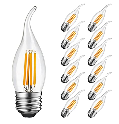 Glühbirne Kerze E27 4W Ersetzt 40W, 400 lumen, Warmweiß 2700K, E27 LED Kerzenform Vintage Ideal für Kronleuchter und Kristalllichter, Nicht Dimmbar, Glas, 12er Pack - MAYCOLOR von MAYCOLOR