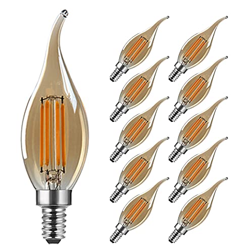 MAYCOLOR Glühbirne Kerze Vintage E14 LED 4W Ersetzt 40W, 400 lumen, Warmweiß 2700K, Glühbirne Retro, Edison Vintage Dekolampe Ideal für Nostalgie und Retro Beleuchtung, Amber Glas, 10er Pack von MAYCOLOR