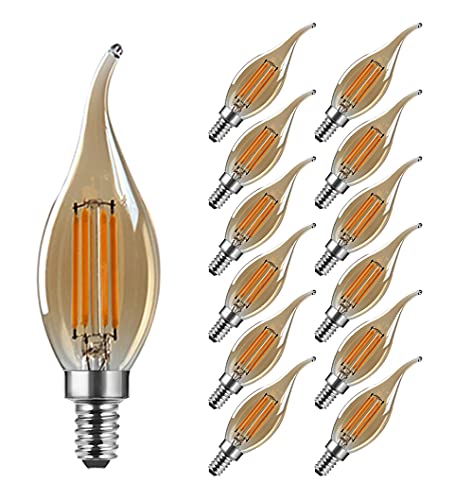 MAYCOLOR Glühbirne Kerze Vintage E14 LED 4W Ersetzt 40W, 400 lumen, Warmweiß 2700K, Glühbirne Retro, Edison Vintage Dekolampe Ideal für Nostalgie und Retro Beleuchtung, Amber Glas, 12er Pack von MAYCOLOR