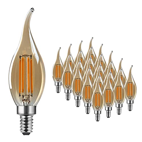 Glühbirne Kerze Vintage E14 LED 4W Ersetzt 40W, 400 lumen, Warmweiß 2700K, Glühbirne Retro, Edison Vintage Dekolampe Ideal für Nostalgie und Retro Beleuchtung, Amber Glas, 20er Pack - MAYCOLOR von MAYCOLOR