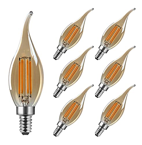 Glühbirne Kerze Vintage E14 LED 4W Ersetzt 40W, 400 lumen, Warmweiß 2700K, Glühbirne Retro, Edison Vintage Dekolampe Ideal für Nostalgie und Retro Beleuchtung, Amber Glas, 6er Pack - MAYCOLOR von MAYCOLOR