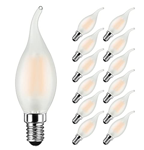 Glühbirne LED Kerzenform E14 4W Ersetzt 40W, 400 lumen, Warmweiß 2700K, Birne Kerzenform E14 Ideal für Kronleuchter und Kristalllichter, Nicht Dimmbar, Glas Matt, 12er Pack - MAYCOLOR von MAYCOLOR