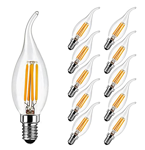 LED Kerze E14 4W Ersetzt 40W, 400 lumen, Warmweiss 2700K, Glühbirne Kerze E14 Klar Ideal für Kronleuchter und Kristalllichter, Nicht Dimmbar, Glas, 10er Pack - MAYCOLOR von MAYCOLOR