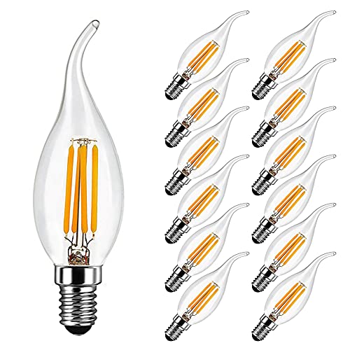 MAYCOLOR LED Kerze E14 4W Ersetzt 40W, 400 lumen, Warmweiss 2700K, Glühbirne Kerze E14 Klar Ideal für Kronleuchter und Kristalllichter, Nicht Dimmbar, Glas, 12er Pack von MAYCOLOR